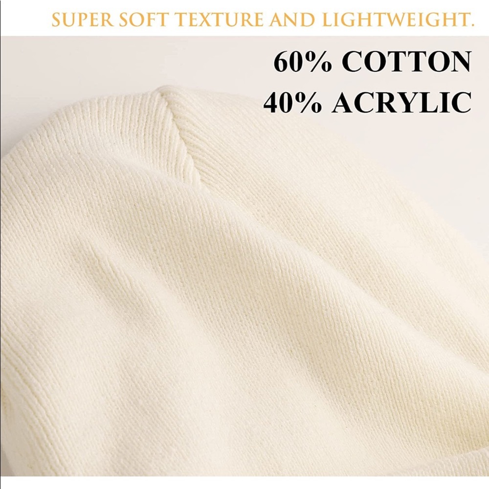 WHITE UNISEX SATIN LINED (winter) BEANIE HAT (BRAND NEW) - Picture 3 of 5